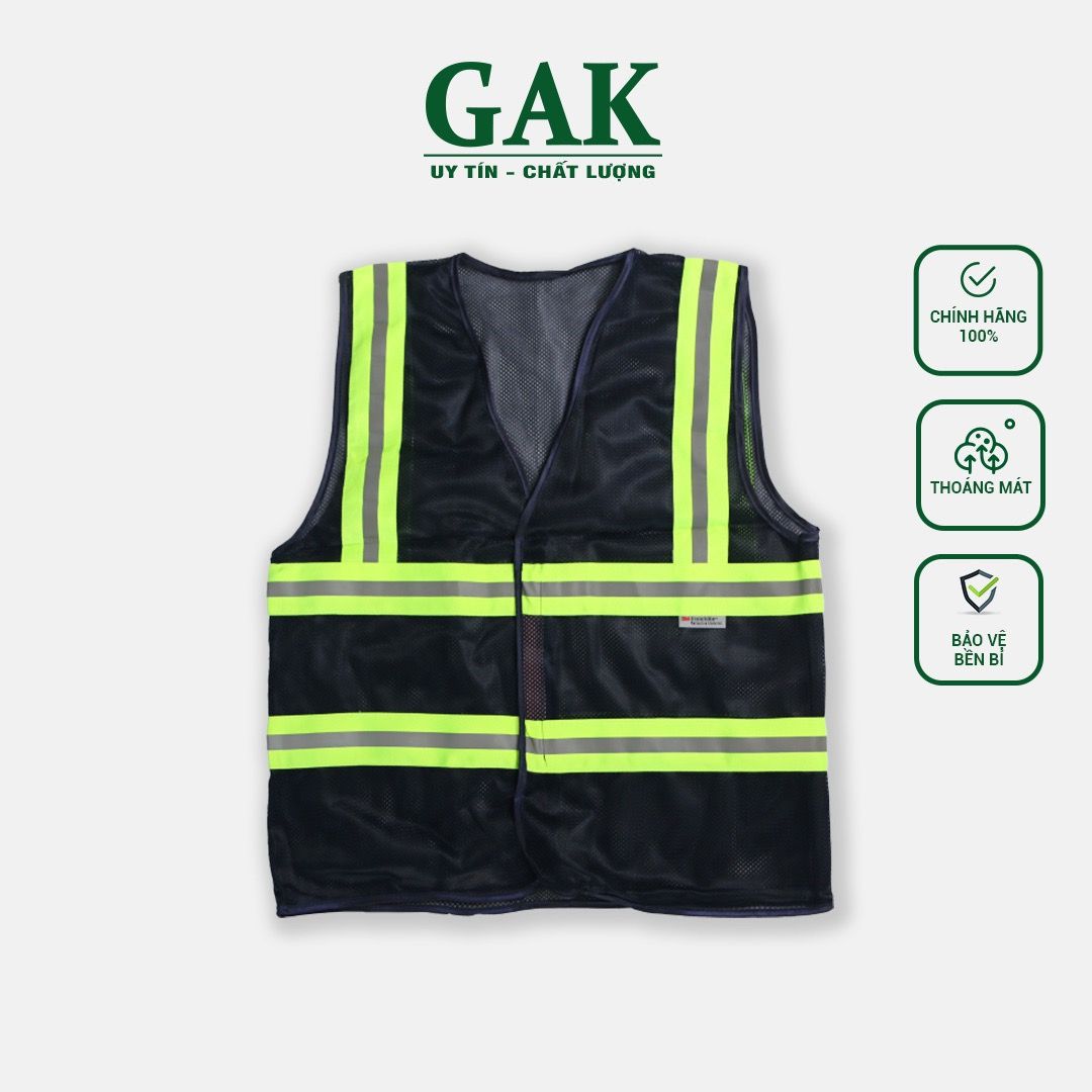 Hi-vis Type 3m safety vest color dark  with 5cm green striped reflective