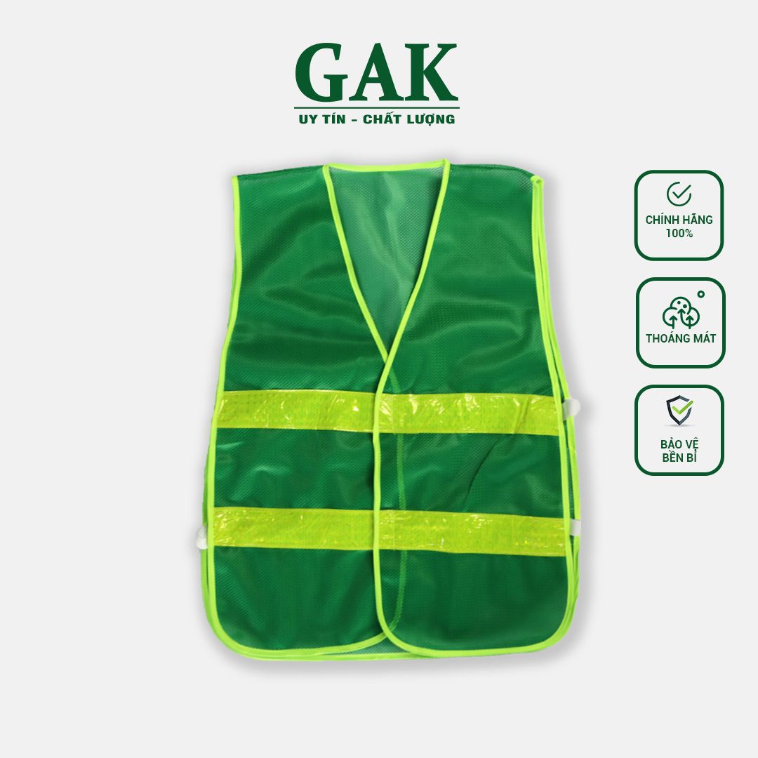 Green reflective mesh vest with elastic sides, featuring banana-checkered plastic reflective material