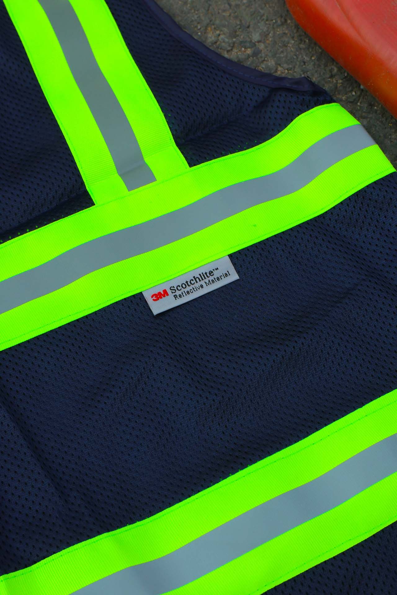 Hi-vis Type 3m safety vest color dark  with 5cm green striped reflective