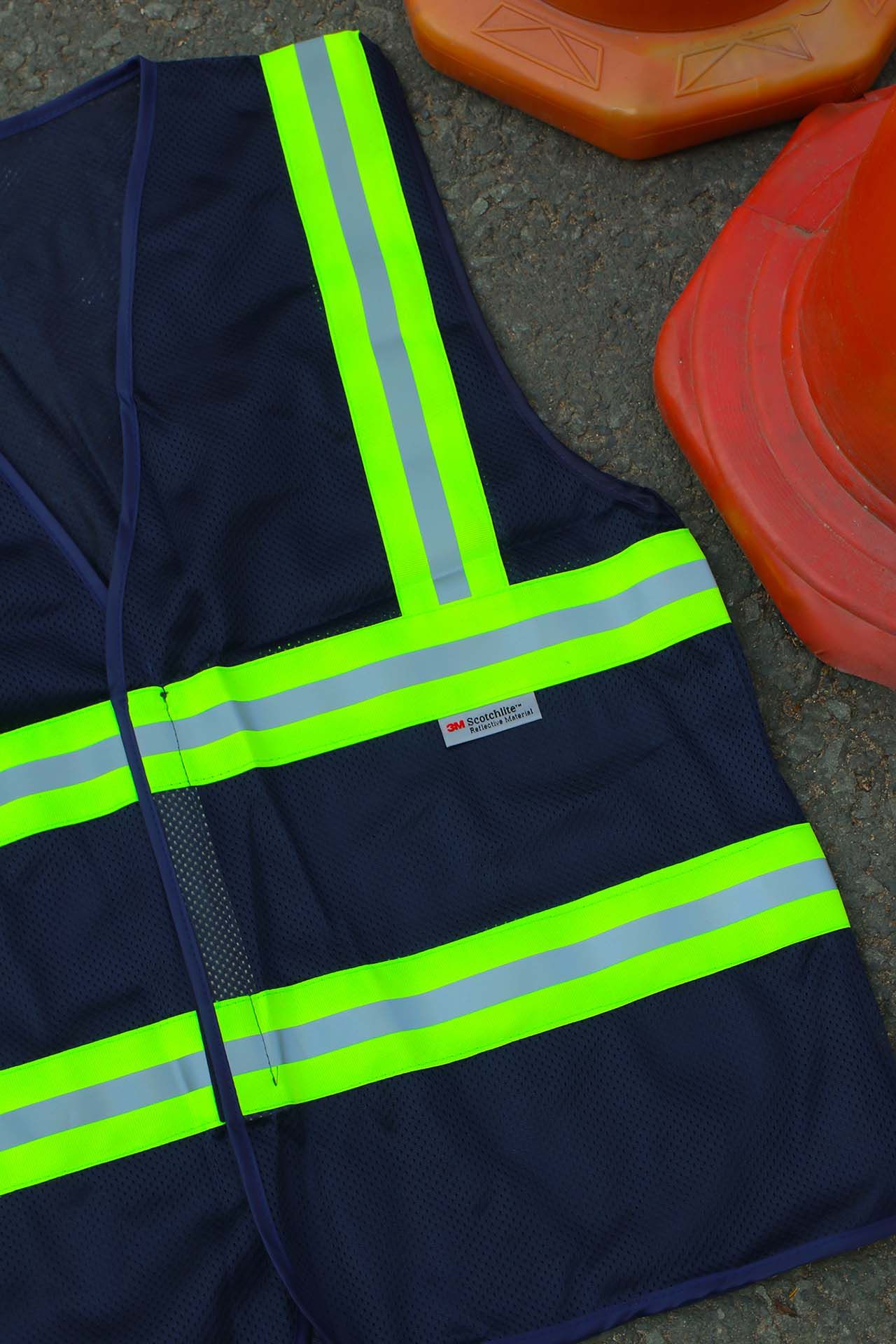 Hi-vis Type 3m safety vest color dark  with 5cm green striped reflective