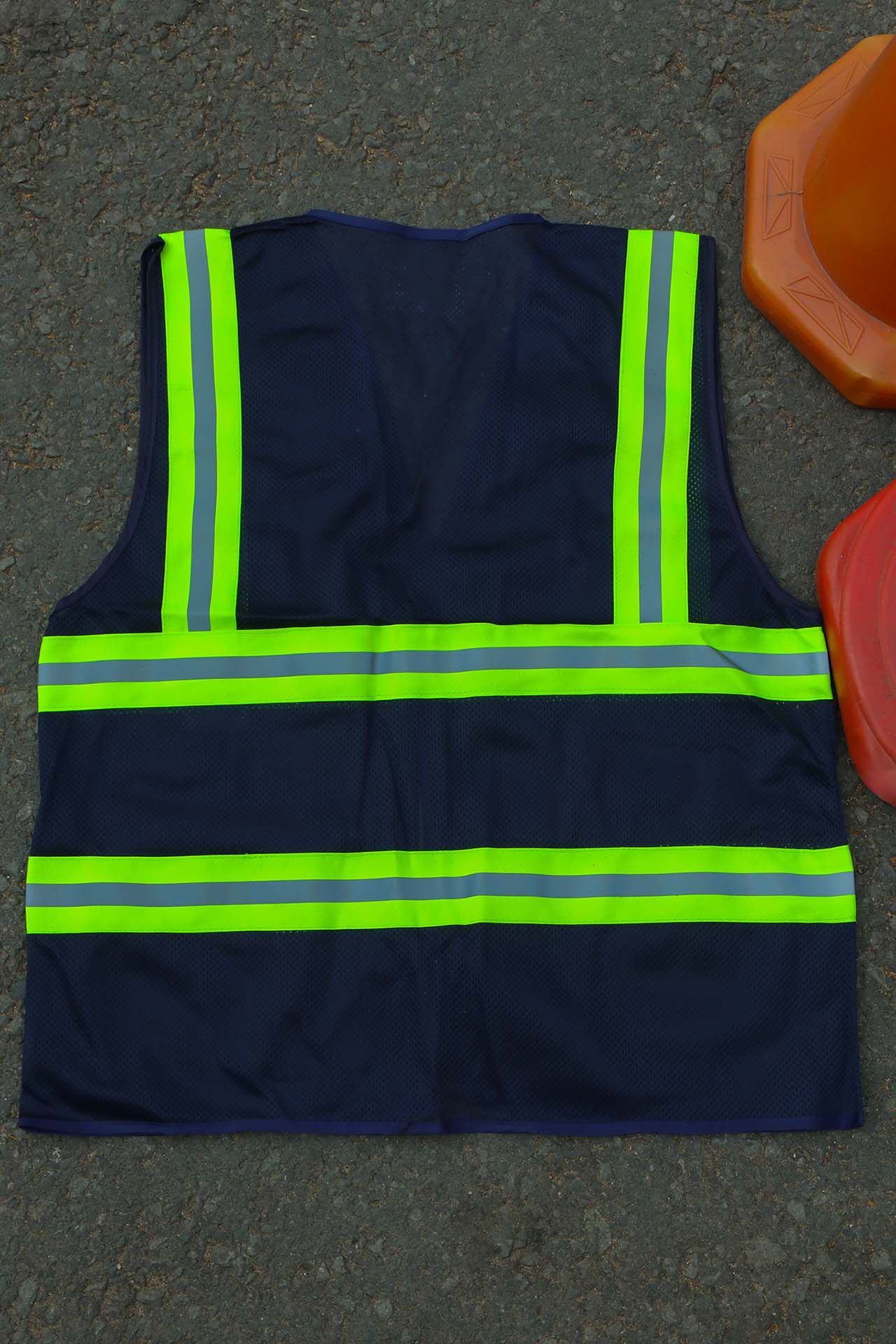 Hi-vis Type 3m safety vest color dark  with 5cm green striped reflective