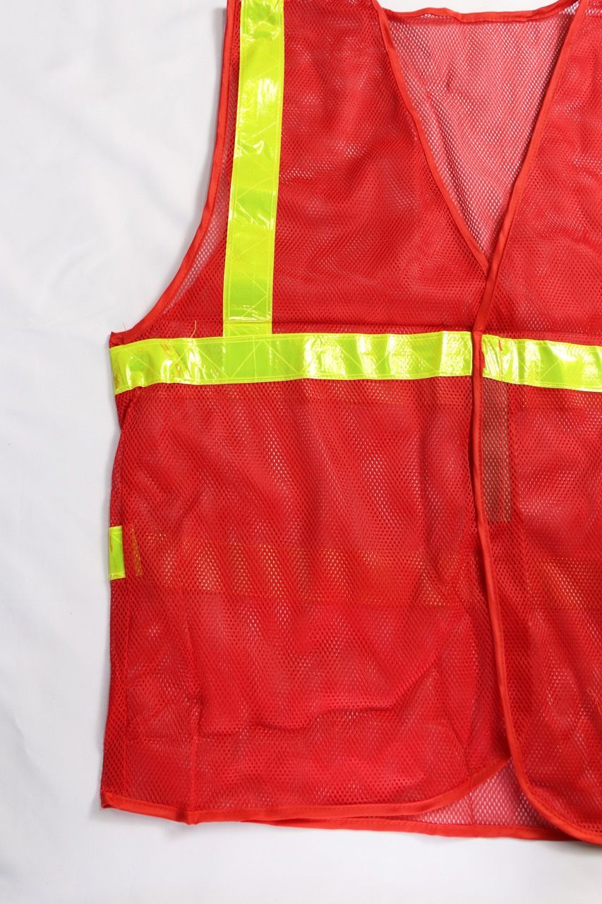 Hi-Vis safety Vest for Public Works Red color with Triangular Banana Plastic Reflective Tape