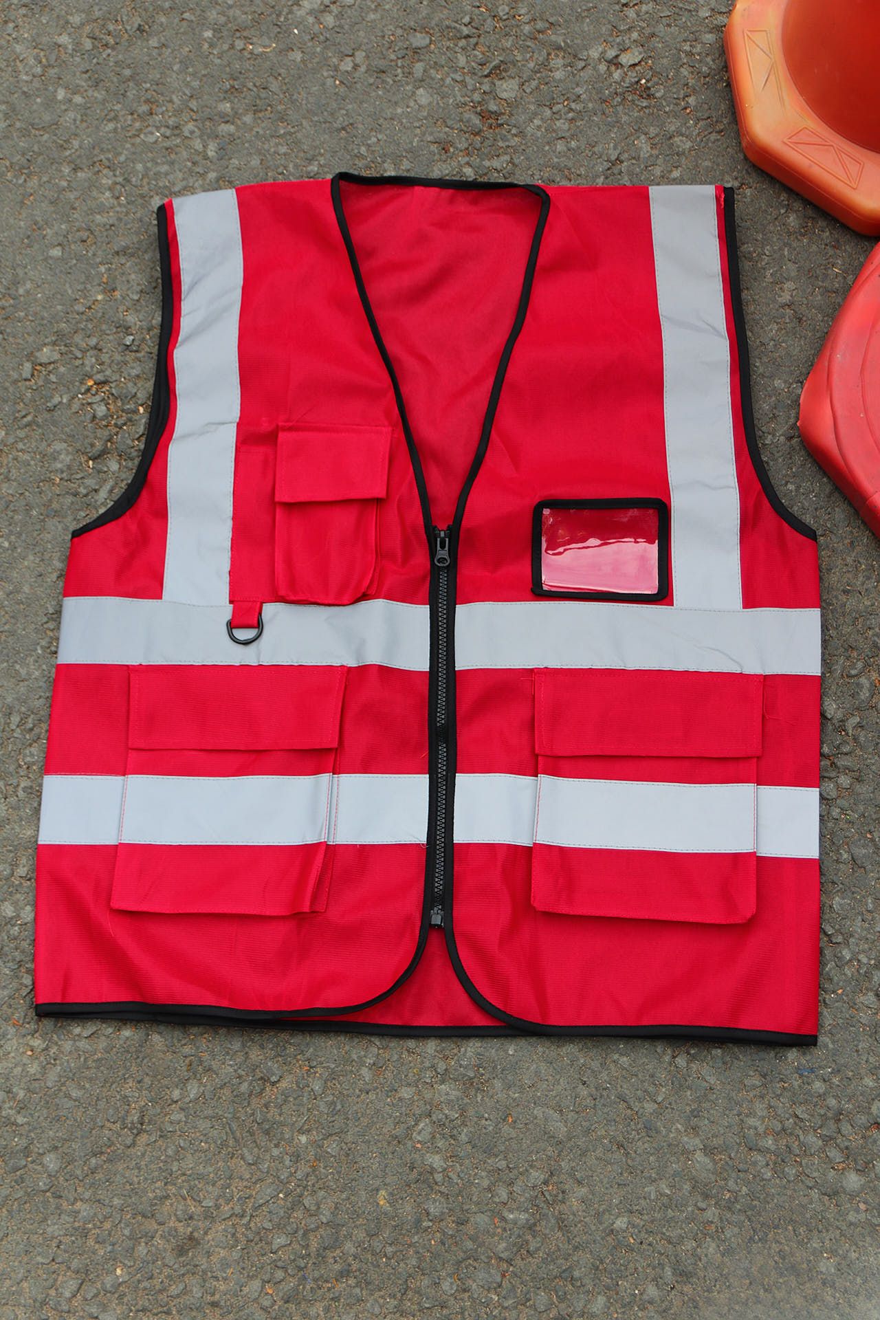 Hi Vis Palize Safety Vest Red color with 5cm high bright poly reflective stripes