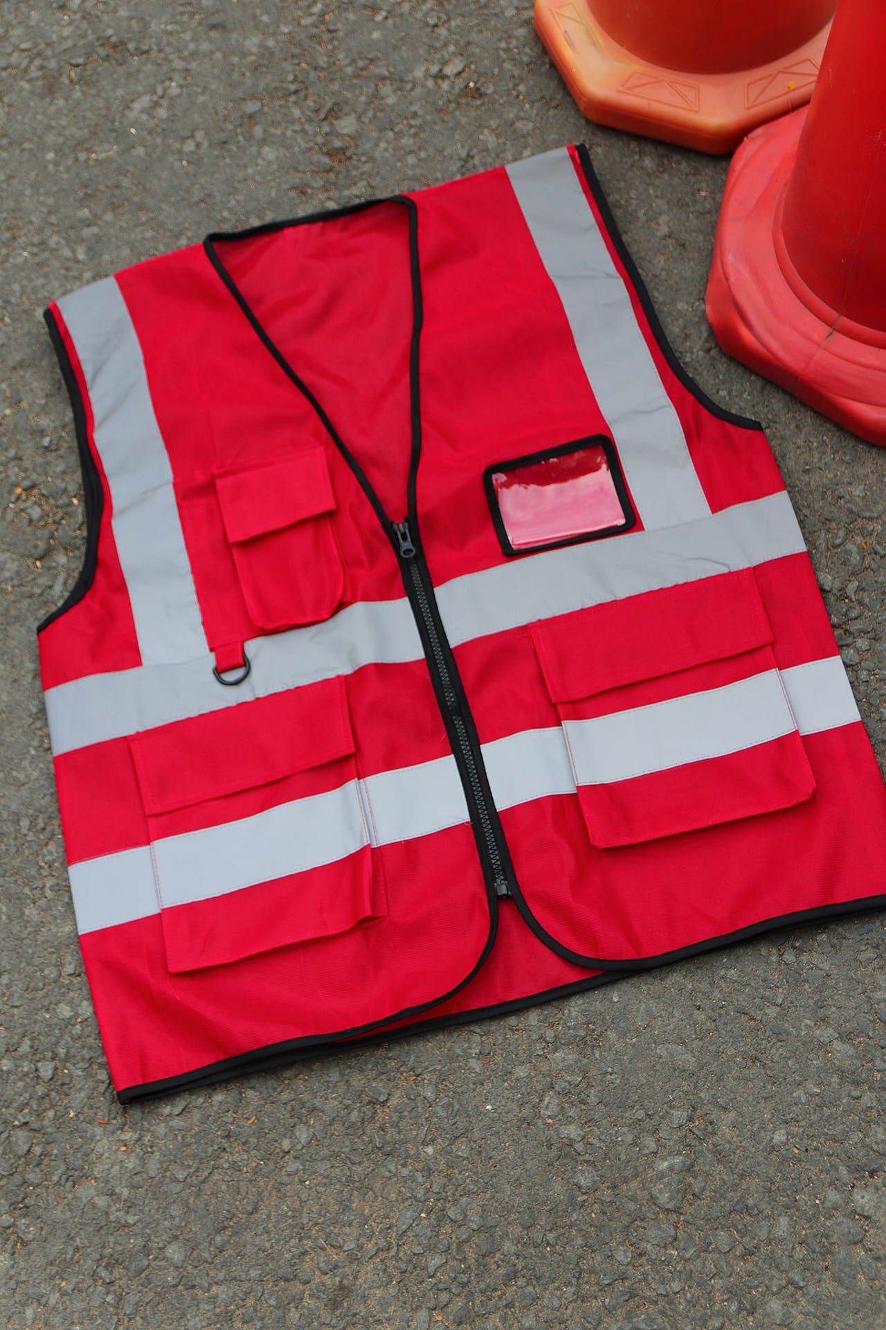 Hi Vis Palize Safety Vest Red color with 5cm high bright poly reflective stripes